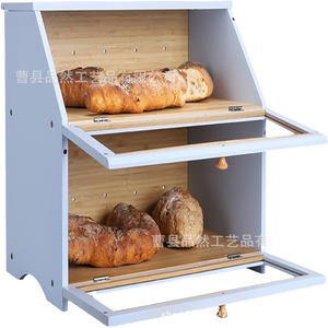 Double Layer Bamboo Bread Box 15.35x9.85x12.6inchs With Glass Door For Kitchen Storage - Product Image 5