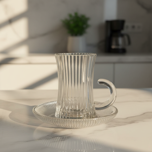 Juego de Tazas y Platos de Té de Cristal con 10 Diseños Clásicos de Yesink Wholesale - Serie RCBX-B30 con Textura Vintage Turca para el Hogar y Cafetería - Product Image 1