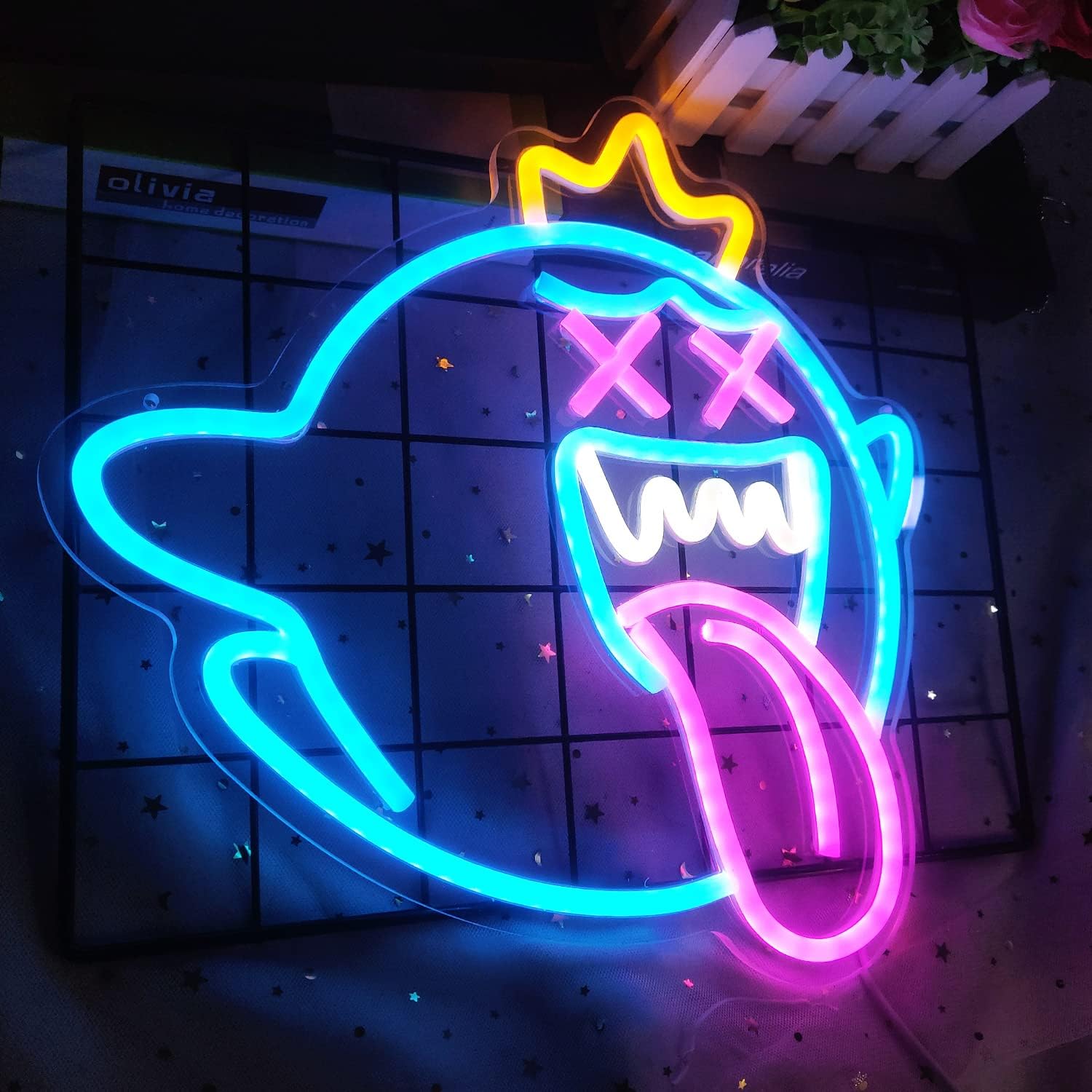 Goldmore2 King Boo затемняемый Светодиодный неоновый свет акриловый знак для детской игровой комнаты человек пещера День рождения Рождественский Декор игровой подарок