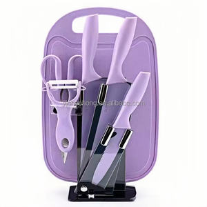 Ensemble de couteaux de <span class=keywords><strong>chef</strong></span> de cuisine colorés avec poignée en plastique, y compris planche à découper cadeau - Product Image 2