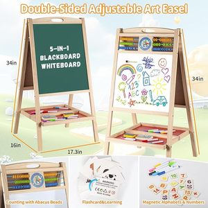 Caballete <span class=keywords><strong>de</strong></span> Madera para Niños con Ábaco, Pizarra Magnética <span class=keywords><strong>de</strong></span> Doble Cara, Pizarra Blanca y Pizarra <span class=keywords><strong>de</strong></span> Tiza, Caballete Plegable - Product Image 2