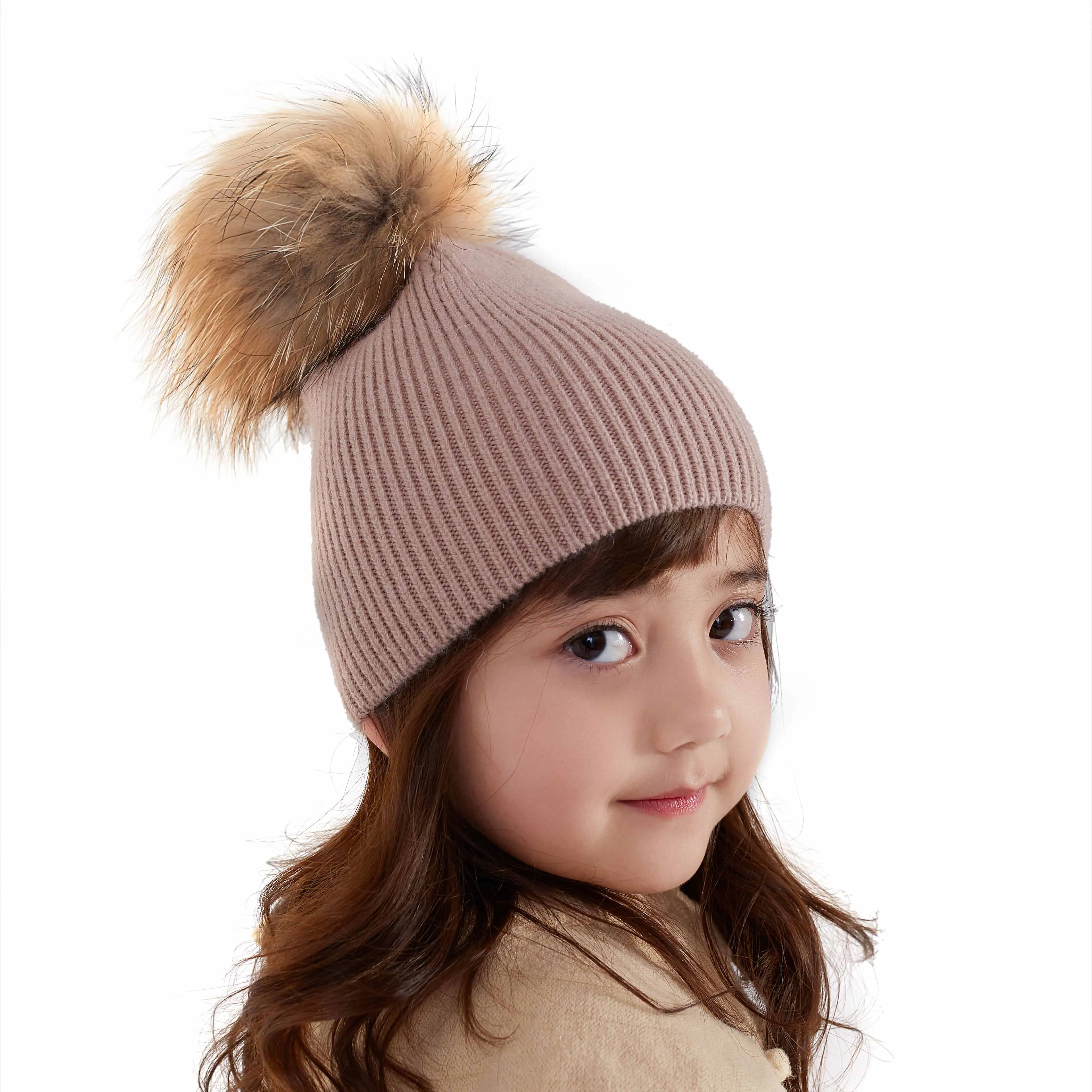 2021 new winter angora knitted baby cap raccoon pom fur hat ertugrul designer hats winter accessories