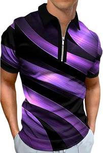 Polo de golf coupe ajustée décontracté pour homme Tops à fermeture éclair à manches courtes Caractéristique séchage rapide Tissu en soie Taille XL Technique légère rayée - Product Image 4