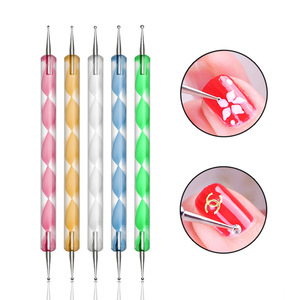 Set of 5 Acrylic Spiral <b>Rod</b> Double Head Nail Art Point Drill Pens <b>Plastic</b> Fiber Brush Material Indentation Flower Pen Design - Product Image 1