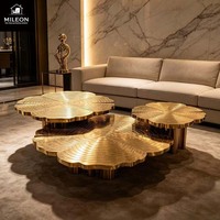 Table basse moderne créative en métal doré motif anneau d'arbre, table centrale de luxe personnalisée en acier inoxydable pour hall d'hôtel, villa, maison