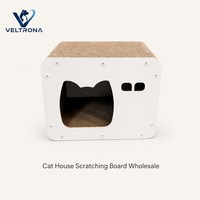 Maison-griffoir pour chat en carton ondulé avec entrée en forme de tête de chat et double fenêtre, mobilier d'intérieur, vente en gros