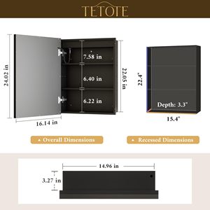 Botiquín de baño iluminado con LED con espejo, gabinete de almacenamiento iluminado montado en la pared para Baño - Product Image 2