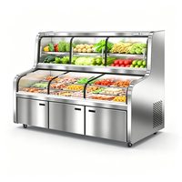 Vitrina Refrigerada Comercial de Doble Zona para Ensaladas, Exhibidor de Alimentos Refrigerado para Restaurantes, Buffets y Delis con Gabinete de Almacenamiento