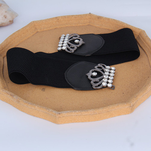 Sabuk Elastis Wanita Berhiaskan Rhinestone dengan Gesper Kristal, Sabuk Elastis Lebar dengan Tali Webbing Elastis dan Gesper Kristal yang Terjalin - Product Image 3