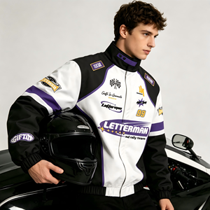 ODM Wholesale Custom Color Block Formal <b>Racing</b> <b>Jacket</b> Canvas Custom Sponsor Patch Full Zip Windproof Motorsport Coat Motorcycle - Product Image 1
