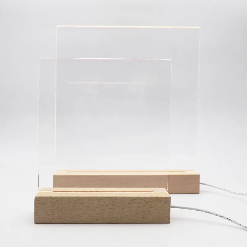 Beliebte LED-Nachtlicht im australischen Stil, rechteckige Holz basis mit leerer Acryl-DIY-Tisch lampe für Wohnkultur