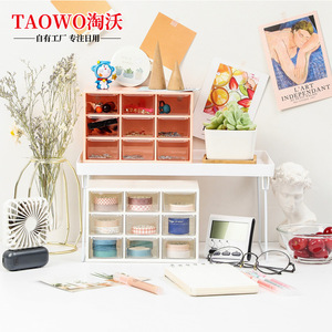 TaoWo Desktop Organizer 9 Grid <b>Storage</b> <b>Box</b> With Clear Drawers For Stationery Jewelry <b>Makeup</b> Cosmetic <b>Storage</b> White Pink - Product Image 3