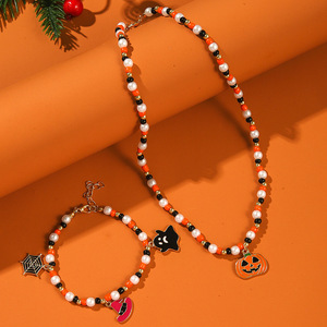 Conjunto de Joyería de Halloween, Collar y Pulsera de Aleación con Diseño de Fantasma y Calabaza, Estilo Horror, Joyería de Moda - Product Image 3