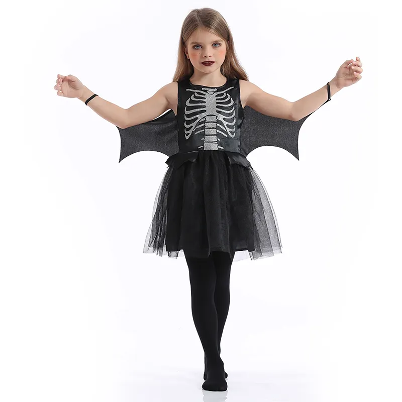 Wholesale halloween costume witch for kids ghosts dresses Skeleton bat Halloween witch costumes black cape witch for kids