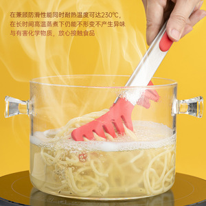 Silicone Food Clips Stainless Steel Noodle Salad Clips <b>Heat</b> Resistant Kitchen Utensil Red And Black - Product Image 4