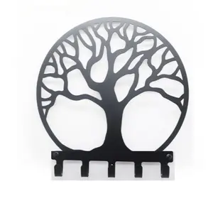 Wholesale Custom Art-Themed Big Tree Coat Rack Wall-Mounted Wrought Iron Metal Key Hook And Entrance Storage Pendant Door Decor