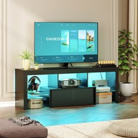 Soporte de TV Negro al por Mayor, Mesa de Consola de Televisión de Madera Negra, Mueble de Entretenimiento Flotante, Mueble para Equipos Multimedia Negro Moderno
