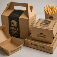 Boîte à emporter en papier kraft, logo personnalisé, revêtement UV, gaufrage, recyclable, jetable, pour restaurants de restauration rapide, hamburgers, hot-dogs, frites
