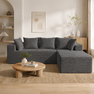 Divano Componibile a L Sottovuoto in Tessuto Corduroy con Spugna ad Alta Resilienza, Design Modulare Salvaspazio, Pronto all'Uso, Nessun Montaggio Richiesto - Product Image 3