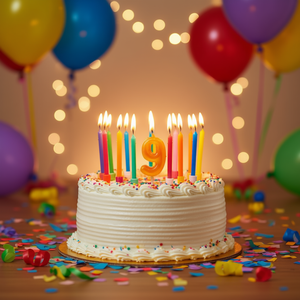 Vela de Cumpleaños con Número 9, 6 cm, Arcoíris, Party Love - Product Image 3