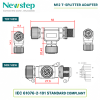 Adaptateur M12 T-Splitter, 2 mâles vers 1 femelle, connecteur circulaire étanche IP67 à 5 broches A-Code pour capteur industriel et PLC