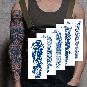 Tatuajes Temporales de Brazo Completo con Diseño Floral Tribal, Detallados, Realistas, Duraderos, Resistentes al Agua, Arte Corporal Semipermanente - Product Image 5