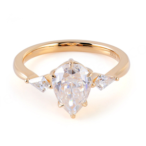 Anillo de Diamantes de Oro Sólido de 18k y 14k con 3 Piedras, Corte Pera, D VVS, Anillo de Moissanita de 3 Quilates para Compromiso o Boda - Product Image 2