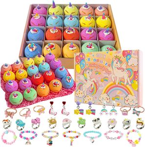 Bombes de bain effervescentes licorne en gros avec jouet surprise pour filles, faites à la main, naturelles, de luxe, dans une boîte cadeau, style mignon - Product Image 1