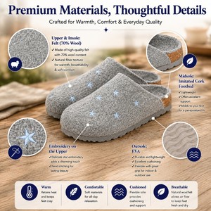 <b>Women's</b> Embroidery Felt Clogs <b>Slip</b> On Closed Toe EVA Sole Wool Blend Comfort Shoes for Autumn Winter Home Wear - Product Image 2
