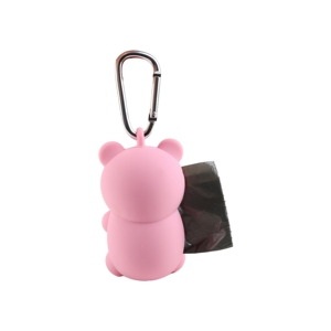 Pink Bear Cartoon With Design Sense <strong>Shaped</strong> Pet Silicone <strong>Poop</strong> <strong>Bags</strong> Holder For Pet Outdoor Camping - Product Image 3