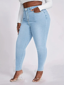 <span class=keywords><strong>Jeans</strong></span> a Vita Alta di Alta Qualità in Denim Lavato Azzurro per Donne e Mamme, con Zip e Bottoni, Elasticizzati, <span class=keywords><strong>Slim</strong></span> <span class=keywords><strong>Fit</strong></span>, Taglie Forti - Product Image 3