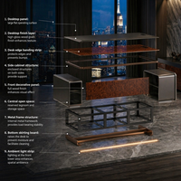 Bureau de direction avec hub d'alimentation intégré, texture bois de palisandre, table de direction, espace de travail professionnel