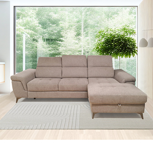 STELLA MOD. Chaise Longue da Soggiorno Destra con Carrello Estraibile in Tessuto Grigio Tortora - Product Image 1
