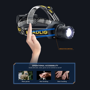 Nguồn sáng kép Đèn pha <span class=keywords><strong>LED</strong></span> có thể sạc lại bằng USB Đèn pin đội đầu công suất cao Chống nước cắm trại ngoài trời và săn bắn Đèn pha chiến thuật - Product Image 4