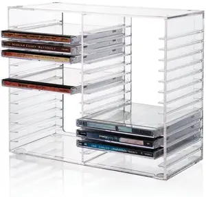 Factory Customized Clear Plastic Standard CD Jewel Cases Acrylic DVD Storage Organizer Book CD Holder with Slot