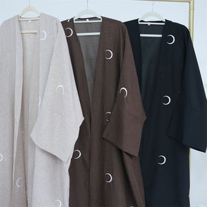 Abaya ouverte brodée motif lune, Abaya traditionnelle musulmane, Vêtement islamique, Abaya ouverte, Vêtement islamique, Vêtement musulman en lin pour l'Aïd - Product Image 2