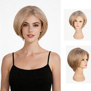 Parrucca sintetica corta bionda cenere dall'aspetto naturale, taglio <span class=keywords><strong>bob</strong></span>, resistente al calore, per donna, uso quotidiano, ufficio, casual, feste, cosplay, Halloween - Product Image 1
