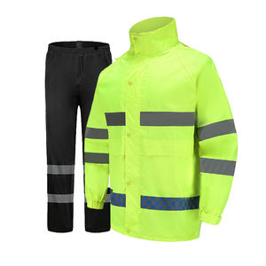 معطف مطر للبالغين عالي الجودة خفيف الوزن من قماش أكسفورد مقاوم للماء مع شعار مخصص عاكس للضوء من الفئة 3 حسب معايير ANSI - Product Image 1