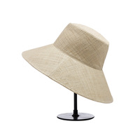 Topi Jerami Rafia Wanita Model Bucket Besar Mewah untuk Musim Panas, Santai, Liburan, Pantai, Pelindung Sinar Matahari, Pinggiran Lebar