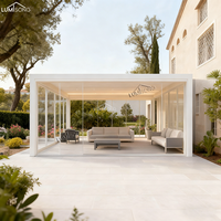 Pergola personnalisée en aluminium avec revêtement en poudre, toit rétractable motorisé, éclairage LED, imperméable/anti-vent