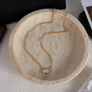 Collar de acero inoxidable con placa de oro de 18 quilates, nudo de diseño clásico de Hércules, collar asimétrico con cierre OT - Product Image 5