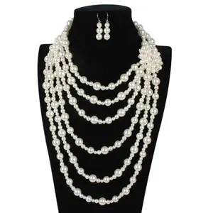 Pendentif en perles simulées pour femmes, collier ras du cou à multicouches, bijoux de mariage, Long, Maxi, déclaration