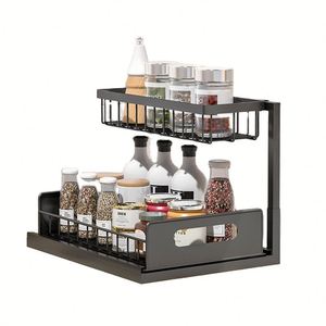 <b>Kitchen</b> 2-Tier Metal Under Sink Spice Rack Organizer with Standing Installation Non-Foldable Design - Product Image 2