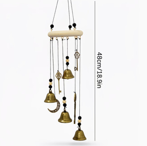 Campana de Viento Vintage de Bronce con Diseño de Bruja, Campanas Decorativas Colgantes con Llave y Luna Creciente para Decoración de Pared - Product Image 3