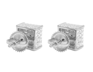 Boucles d'oreilles de luxe en argent avec diamants de laboratoire taille princesse, plaqué or blanc 10K, bijoux classiques pour femmes - Product Image 4