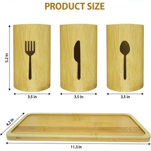 Ensemble de porte-couverts en bambou, organisateur à 3 tubes pour fourchettes, couteaux et cuillères, écologique, pour la cuisine, la table et le tiroir - Product Image 3