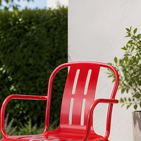 Fauteuil d'extérieur en aluminium rouge à lattes, empilable, pour patio et jardin