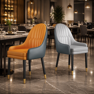 Silla <span class=keywords><strong>de</strong></span> Comedor <span class=keywords><strong>de</strong></span> Alta Gama con Brazos <span class=keywords><strong>de</strong></span> Cuero, Respaldo Acolchado Vertical, Patas <span class=keywords><strong>de</strong></span> Metal Negro Mate, Muebles para Hogar, Restaurante, Hotel - Product Image 1