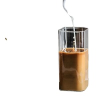Gobelet carré transparent pour boissons, usage domestique, café et thé au lait, sans poignée, sans couvercle, design minimaliste moderne, simple couche