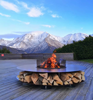Table de feu personnalisée en acier Corten, foyer extérieur à bois pour terrasse et divertissements